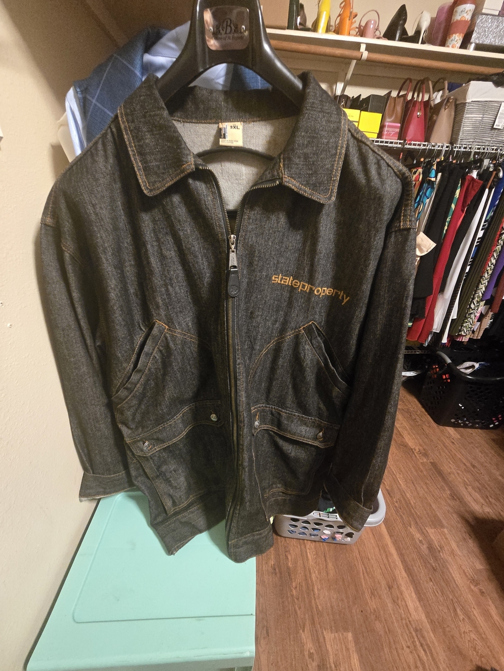 adidas Dark Denim Zip Jacket with Gold Logo Embroidery